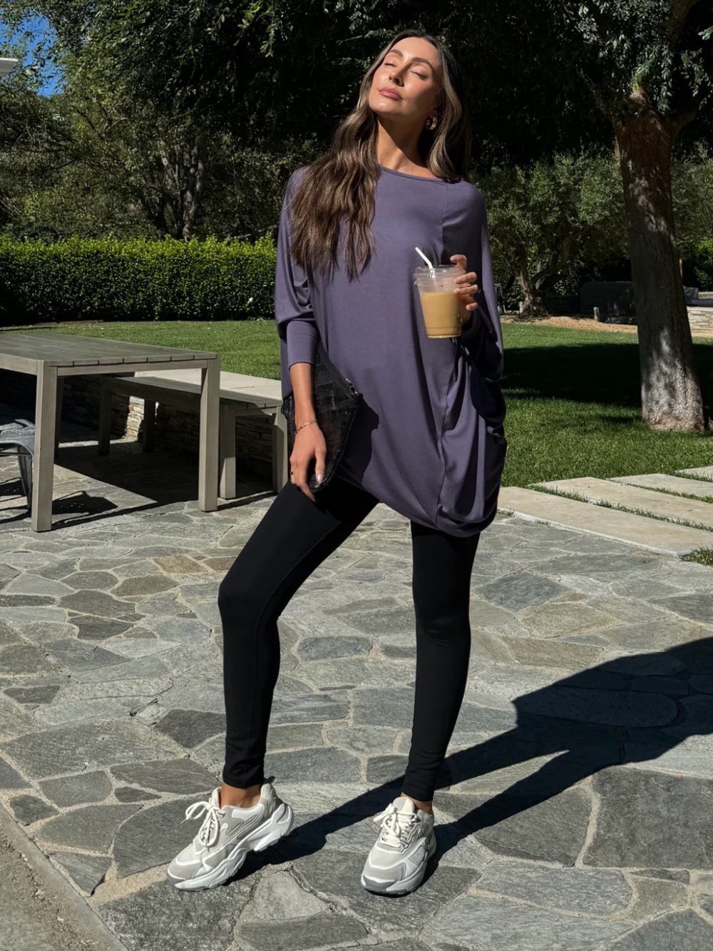 Jules Women's Long Sleeve Relaxed Tunic Dress in Grey Purple